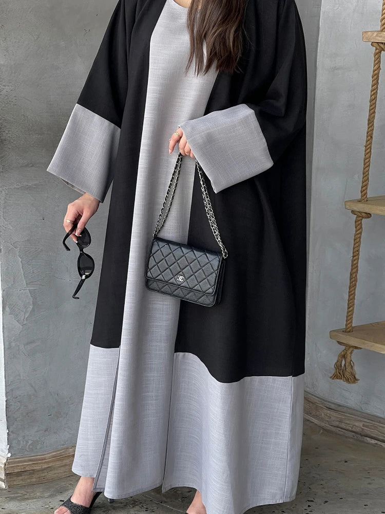 Eid Muslim Dress for Women Party Abaya 2 Piece Set Cotton Liene Morocco Ramadan Lace-up Kaftan Islam Dubai Arab Long Robe Spring