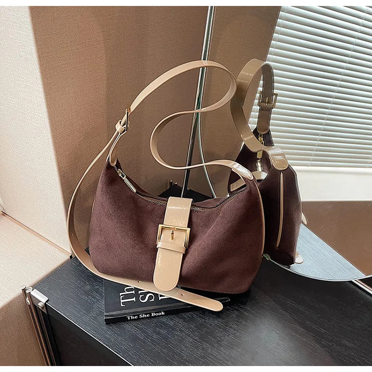 Women'S Bag 2024 Advanced Texture Armpit Bag New Trendy Retro Frosted Shoulder Bags Solid Color Shoulder Crossbody Bags