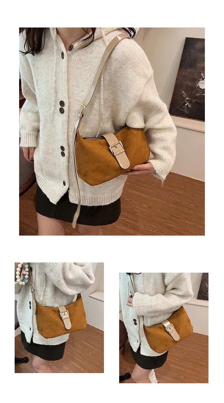 Women'S Bag 2024 Advanced Texture Armpit Bag New Trendy Retro Frosted Shoulder Bags Solid Color Shoulder Crossbody Bags