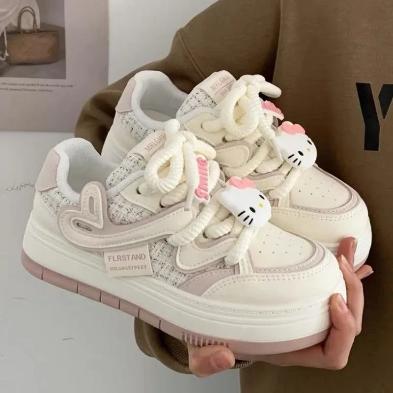 Sanrio Hello Kitty Soft Girl Cute Big Head Off White Shoes Y2K Platform Sneakers Versatile Skateboard Shoes for Women 2024 New